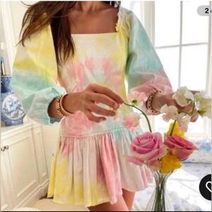 LoveShackFancy 4 Chai Rainbow Tie Dye Mini Dress Denim
Size 6 | Worn Once